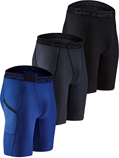 DEVOPS Men's 3 Pack Sports Performance Active Compression Cool Dry Baselayer Shorts