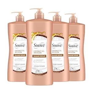 Suave Coconut Oil Damage Repair Conditioner, for Normal, Dry and Damaged Hair, with Pure Coconut Oil Infusion, 28 oz Pack of 4