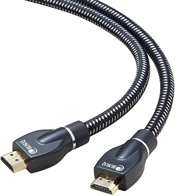 4K HDMI Cable 25ft - BUSUQ - HDMI (4K@60HZ) Ready - 26AWG Nylon Braided- High Speed 18Gbps - Gold Plated Connectors - Ethernet, Audio Return - Video 2160p, for HDR 1080p PS3 PS4
