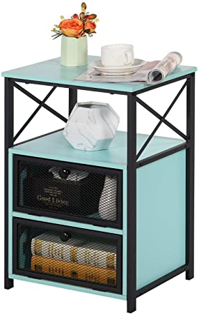 VECELO Night Stand, End Side Table with Storage Space and Door,Modern Nightstands for Living Room,Bedroom, Blue