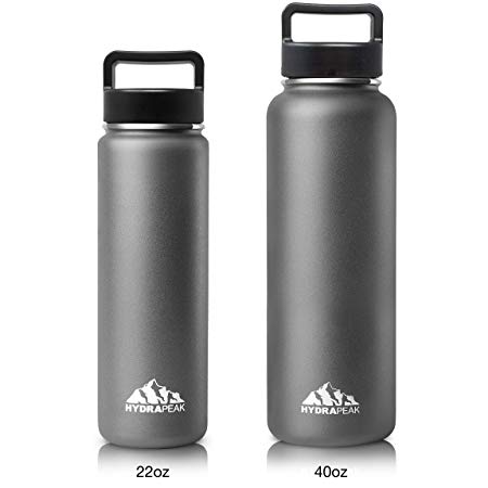 Hydrapeak Stainless Steel Vacuum Insulated Water Bottle, BPA Free Leak Proof Wide Mouth, Double Walled, Flask with Handle Lid.