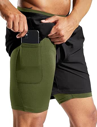 MIER Men's 2 in 1 Running Shorts with Liner 5" Quick Dry Gym Workout Athletic Shorts with Pockets, Lightweight, Breathable