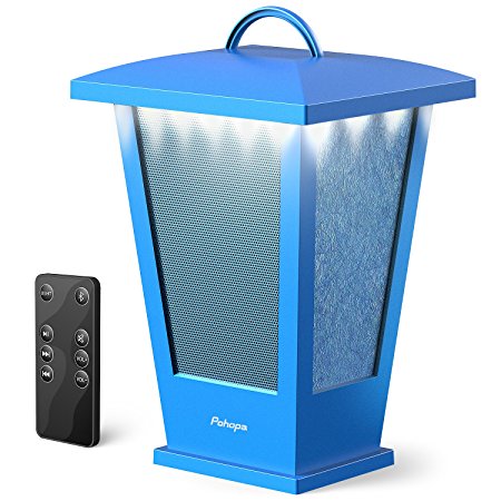 Outdoor Bluetooth Speakers - Pohopa Portable Wireless Speaker 4.1 with Waterproof IPX5, 10W Stereo Surround Bass, 20 Piece LED Lights, Support Remote Control, Durable Lantern Design(Light blue)