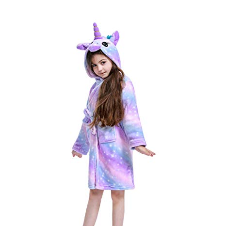 2019 Newest Unicorn Bathrobe for Girls,Premium Flannel Hooded Robe-Unicorn Gifts