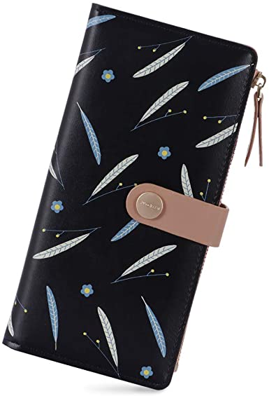 Women's Long Bifold Wallet Leather Card Holder Purse Zipper Buckle Elegant Clutch Wallet Handbag for Lady Girls