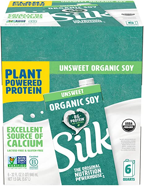 Silk Unsweetened Organic Soymilk, 32-Ounce Aseptic Cartons
