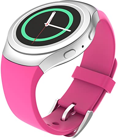 MoKo Watch Band Compatible with Samsung Gear S2(SM-R720 / SM-R730 ONLY), Soft Silicone Replacement Sport Band, NOT FIT S2 Classic (SM-R732 & SM-R735), NOT FIT Gear Fit2 Watch - Bright Pink