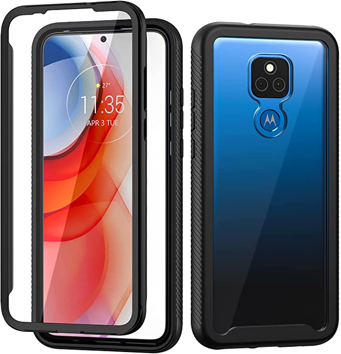 seacosmo Moto G Play Case 2021, [Built-in Screen Protector] Full Body Clear Bumper Case Shockproof Protective Phone Cases Cover for Moto G Play 2021, Black