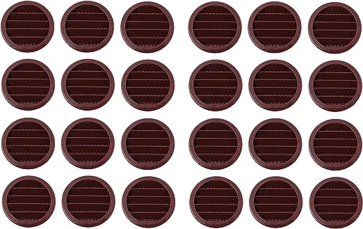 2" Round Plastic Louver Soffit Air Vent Reptile Screen Grille Cover Multiple Colors/Quantities (24, Brown)