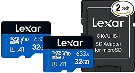 Lexar High-Performance 633x 32GB (2-Pack) microSDHC UHS-I Card w/SD Adapter, Up to 100MB/s Read, for Smartphones, Tablets, and Action Cameras (LMS0633032G-B2ANU)