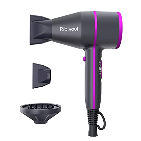 Professional Ionic Hair Dryer, Ribivaul Powerful 1875 Watt Ceramic Tourmaline Hairdryer, Pro Ion Blower with Diffuser Concentrator Comb for Fast Drying Styling, Blow Dryers Salon & Home Use