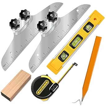 NAACOO Stair Tread Template Tool, Stair Tread Jig Set, Stair Measuring Tool - Stair Jig with Level & Tape Measure, Suitable for Stairs, Risers and Partitions