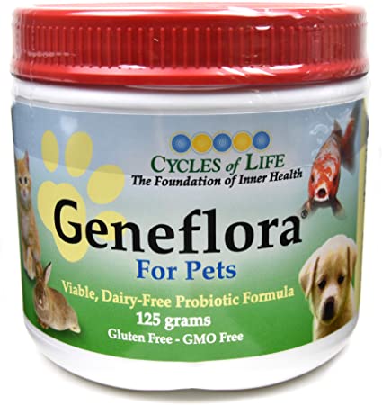 ActivHealth Geneflora for Pets, Probiotic, Natural Digestive Enzymes to Improve Digestion, Upset Stomach, Bad Breath, Allergies, Candida, Yeast, Gas - 125g
