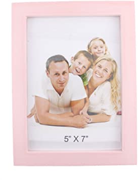 Zhenzan Frames Classic Rectangular Wood Desktop Family Picture Photo Frame with Glass Front (Pink, 5x7)