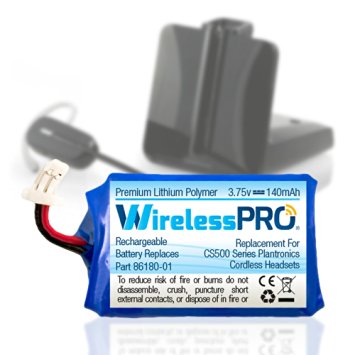 Wireless Pro® Premium Replacement Rechargeable 140mAh 3.7V Battery for Plantronics CS540, CS540A and CS540-XD Wireless Headsets 86180-01 PL-86180-01 & 84479-01