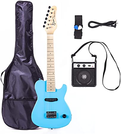 Grote Kids Electric Guitar Beginner Kits 6 String for Boy Mini 5W AMP Strap Case Cable 2 Picks for Girl Boys(Miami Blue)
