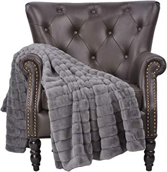 Home Soft Things Boon Super Mink Faux Fur Throw with Micromink Backing, 60" x 80", Gray