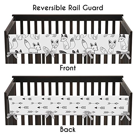 Sweet Jojo Designs Grey, Black and White Fox and Arrow Long Front Rail Guard Baby Teething Cover Crib Protector Wrap