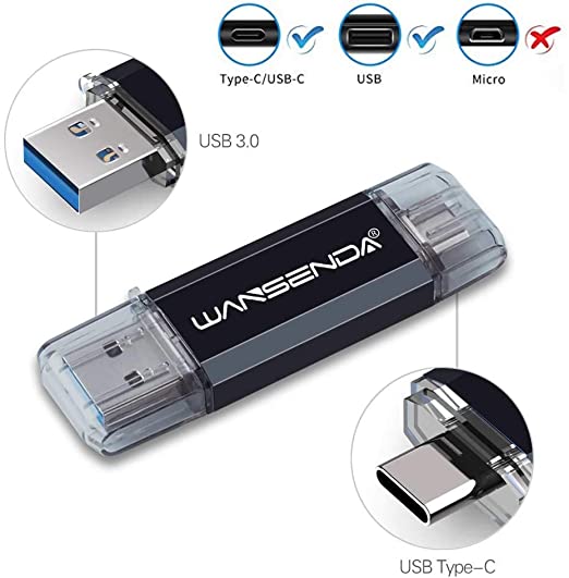 OTG Type C USB C Flash Drive USB 3.0/3.1 Thumb Drive for Android Phone (64GB, Black)