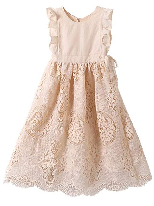 Bow Dream Off White Peach Vintage Lace Sleeveless Flower Girl's Dress