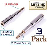 Josi Minea x 3 Pcs 35mm Audio Jack Extender Headphone Adapter with Gold Plated 4-Pole 35mm Connectors 3 Ring Jack for Apple iPhone 6  6 Plus  5S  5C  5 4S iPad Air  Mini Samsung Galaxy S6  S5  S4  S3 Note 4  3 Nexus 4 HTC One Nokia Lumia and most other Smartphones and Tablets  3 Pack
