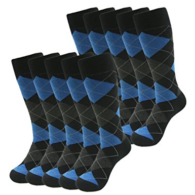 Funky Casual Dress Crew Socks, SUTTOS Men's 10 Pairs Cotton Argyle Diamond Striped Long Tube Gift Sock
