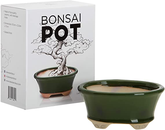 Glazed Ceramic Bonsai Pot - Decorative Planter for Dwarf Trees, Succulents, and Small Plants - Green Oval Container Perfect for Indoor and Outdoor Gardens, Table Centerpieces and Windowsill Décor