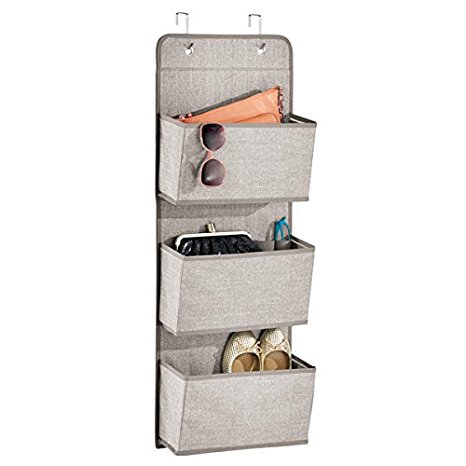 mDesign Over-the-Door Fabric Closet Storage Organizer for Purses, Handbags, Shoes, Sunglasses - 3 Pockets, Linen