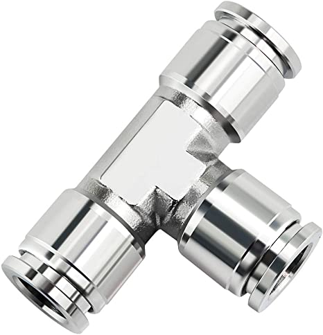 TAILONZ PNEUMATIC 3/8" OD Tee Stainless Steel Push to Connect Fittings 3 Ways Tube Connect Push Fit Push Lock PE-3/8 (Pack of 1)