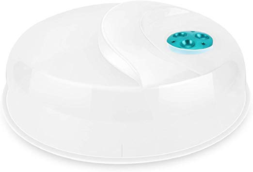 Flexzion Microwave Plate Cover with Adjustable Steam Vent Hole, BPA-Free Transparent Anti-Splatter Guard Plastic Lid (12 inch)
