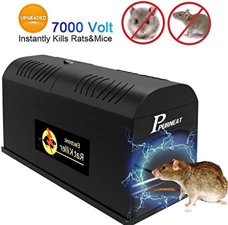 P PURNEAT Electric Rat Trap and Mouse, Rodent, Chipmunk Zapper -Instant and Humane Rodent Mice Killer Rodent Trap 【Upgraded Version】– Works Safe and Durable