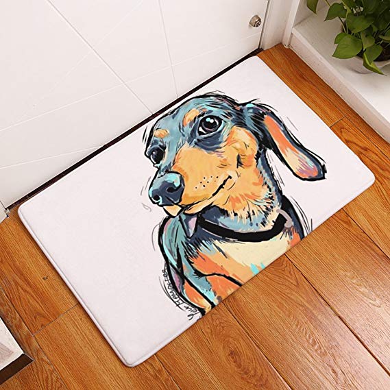 YJBear Thin Long Ear Puppy Dog Pattern Floor Mat Coral Fleece Home Decor Carpet Indoor Rectangle Doormat Kitchen Floor Runner 16" X 24"