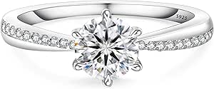 KRKC&CO Moissanite Rings for Women, 0.5CT/1CT/1.5 CT Lab Created Diamond Engagement Rings, D Color VVS1 Clarity Brilliant Round Cut, White Gold Plated S925 Sterling Silver, Promise, Anniversary