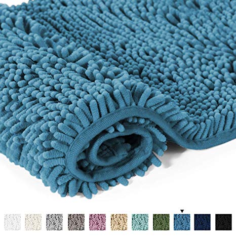 20" X 32" Chenille Shaggy Bath Rug, Door Mat, Efficient Water Absorption, Thick, Anti-Slip and Plush Bath Mat for Bathroom, Living Room and Laundry Room (Dark Teal)