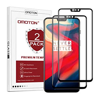 OMOTON [2 Pack Compatible with Oneplus 6 Screen Protector - Full Coverage Tempered Glass Screen Protector - [ No rainbow Effect ] [3D Round Edge] [Crystal Clear] for Oneplus 6, Black