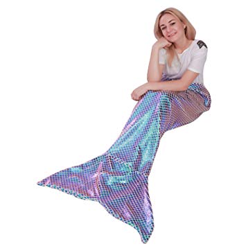 Mermaid Tail Blanket for Adults,Plush Soft Flannel Fleece All Seasons Sleeping Blanket Bag,Shiny Fish Scale Design Snuggle Blanket Best Gifts for Girls,Women,25”×60”