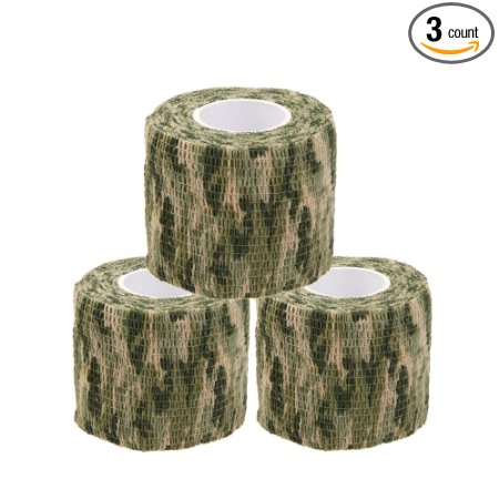 Uning Self-adhesive Protective Camouflage Tape Wrap 5CM x 4.5M Tactical Camo Form Multi-functional Non-woven Fabric Stealth Tape Stretch Bandage for Outdoor Military Hunting (Pack of 3)