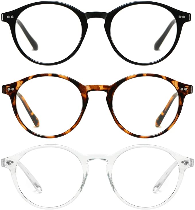 HILBALM 3 Pack Blue Light Blocking Glasses Women and Man Computer Eyeglasses Ashley Metal Frame Glasses (3（Pack） Black Frame/Leopard Frame/Transparent Frame)