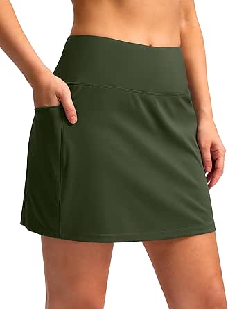 Women's Golf Skirts Skort 4 Side Pockets High Waisted Stretchy Tennis Skirt with Short Athletic Casual