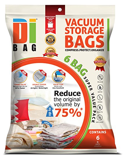 DIBAG - Pack of 6 ( 100X80 cm) Vacuum Storage Space Saver Bags .For Clothes , Duvets, Bedding, Pillows, Curtains & More..