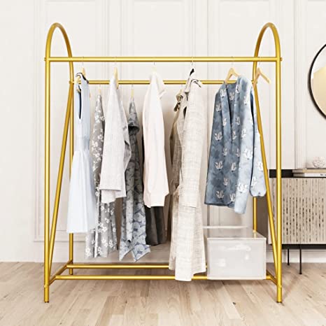 Gold Clothing Racks for Boutiques Heavy Duty Gold Clothes Racks Garment Rack for Home and Laundry Room.