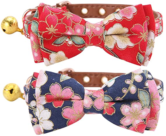 KOOLTAIL Cat Collars with Bell 2 Pack Cute Bowtie Puppy Collars for Small Dogs