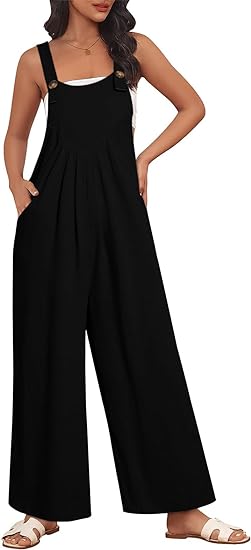 Dokotoo Women's Casual Loose Overalls Jumpsuits One Piece Sleeveless Adjustable Straps Bib Wide Leg Long Pant Rompers