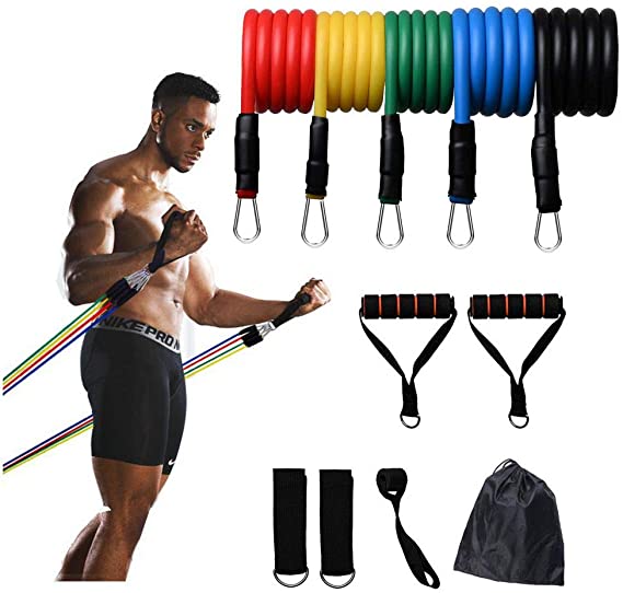 Resistance Bands Set - Exercise Band 11PCS with Handles,Workout Bands for Women Men with Legs Ankle Straps&Door Anchor - Perfect for Home Weights Workouts Yoga Fitness Training