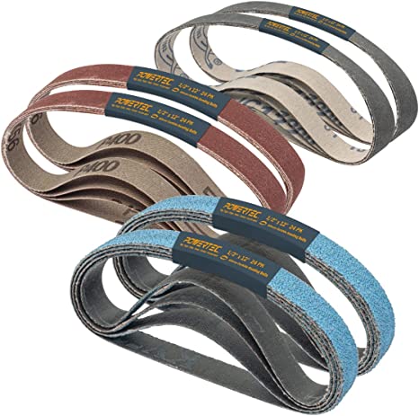 POWERTEC 46002 1/2" x 12" Knife Sharpener Sanding Belts, 4 Each Coarse P80 P120 Grit/Medium P240 P400 Grit/Fine P1000 P1200 Grit - Compatible with Work Sharp Knife & Tool Sharpener, 24PK