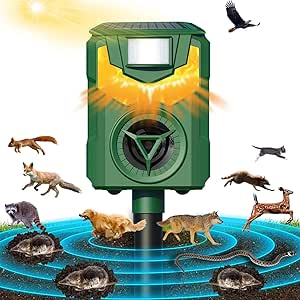 Ultrasonic Animal Repellent, Cat Deterrent Outdoor, 2024 Newest Flame Light Animal Repellent for Garden, Solar Animal Repeller with Motion Sensor, Repel Dogs Bird Skunk Rabbit Squirrels Deer for Yard