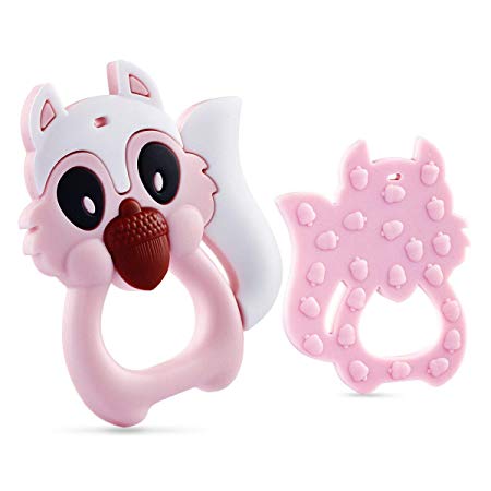 BBBiteMe Baby Teething Toys, Teethers for Babies bpa Free, Baby Infant Toy Teether are Food Grade Soft Silicone, Freezer Safe, Bendable,Teether for Infants-Boys/Girls. (Squirrel Pink)