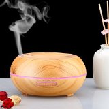 200ml Aroma Essential Oil Diffuser2016 NEW DesignURPOWER Wood GrainPP Material Ultrasonic Cool Mist Whisper Quiet Humidifier with 4 Timer Settings 7 LED Color Lights Waterless Auto Shut-off
