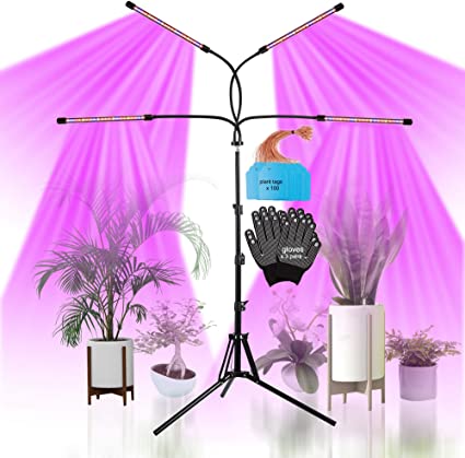 Hawanik Grow Light for Indoor Plants, Full Spectrum LED Plant Light with Upgraded Tripod Stand 4-Head Plus Working Gloves Plant Tags for Indoor Herb Garden Seed Starting Vegetables