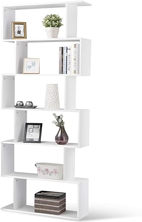 COSTWAY Wooden Bookcase, 5/6 Tiers Freestanding Storage Shelf, Home Office Industrial Decorative Bookshelf Display Stand Rack (White, 80 x 23 x 192cm)